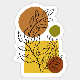 Minimal Modern  Abstract Shapes Black Leaves Warm Tones  Design Sticker